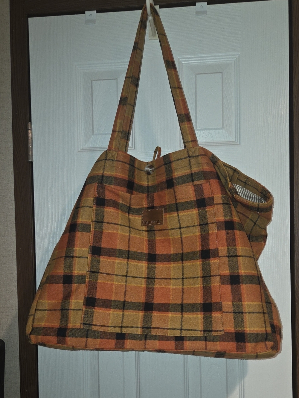 Maurices Plaid Tote Bag in Orange, Tan & Black